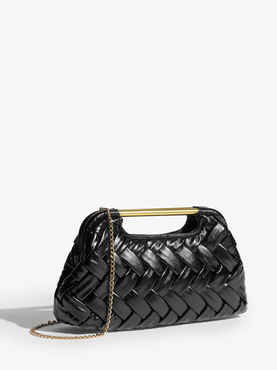 Black Weave Grab Handle Clutch Bag