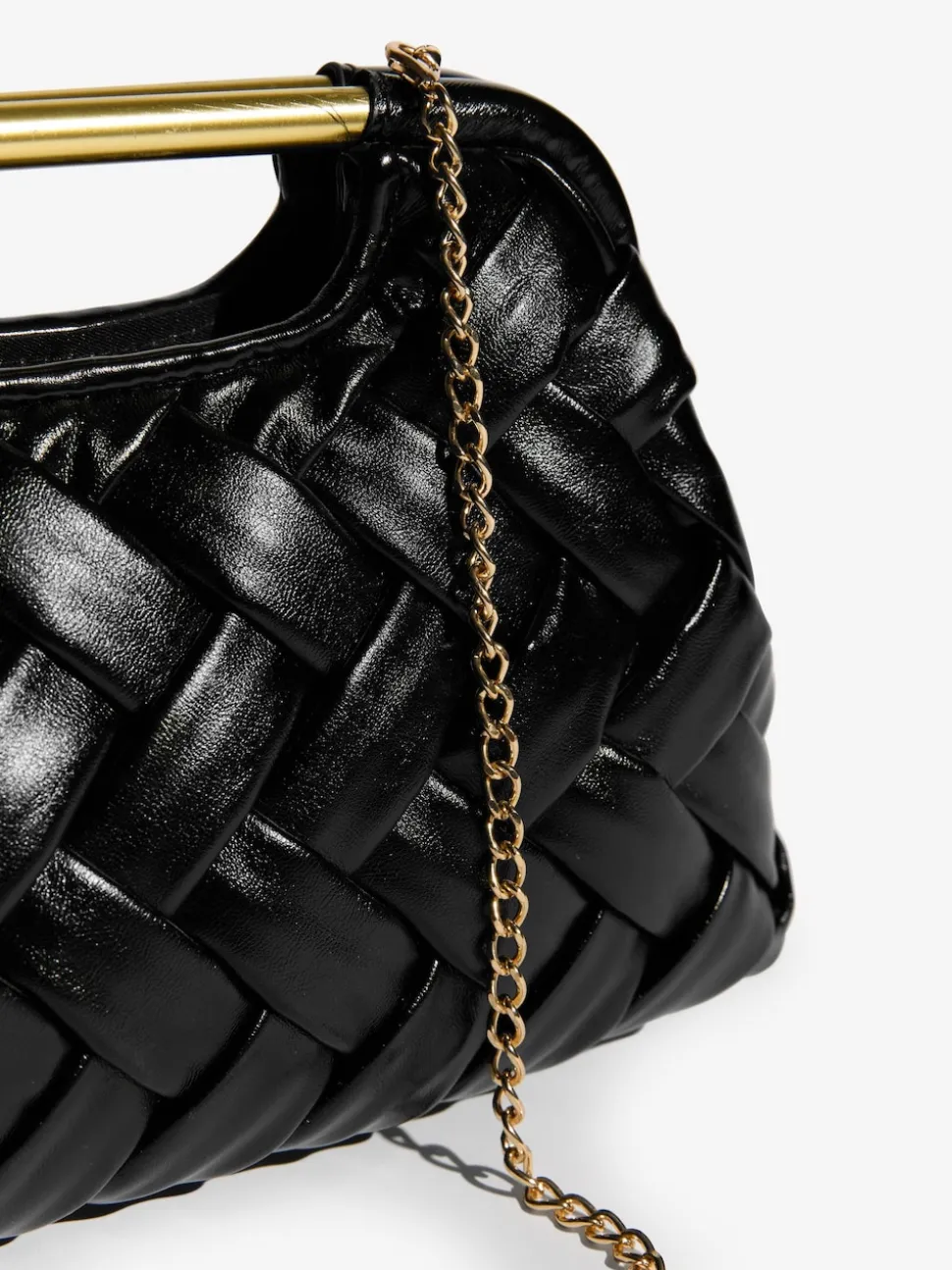 Black Weave Grab Handle Clutch Bag