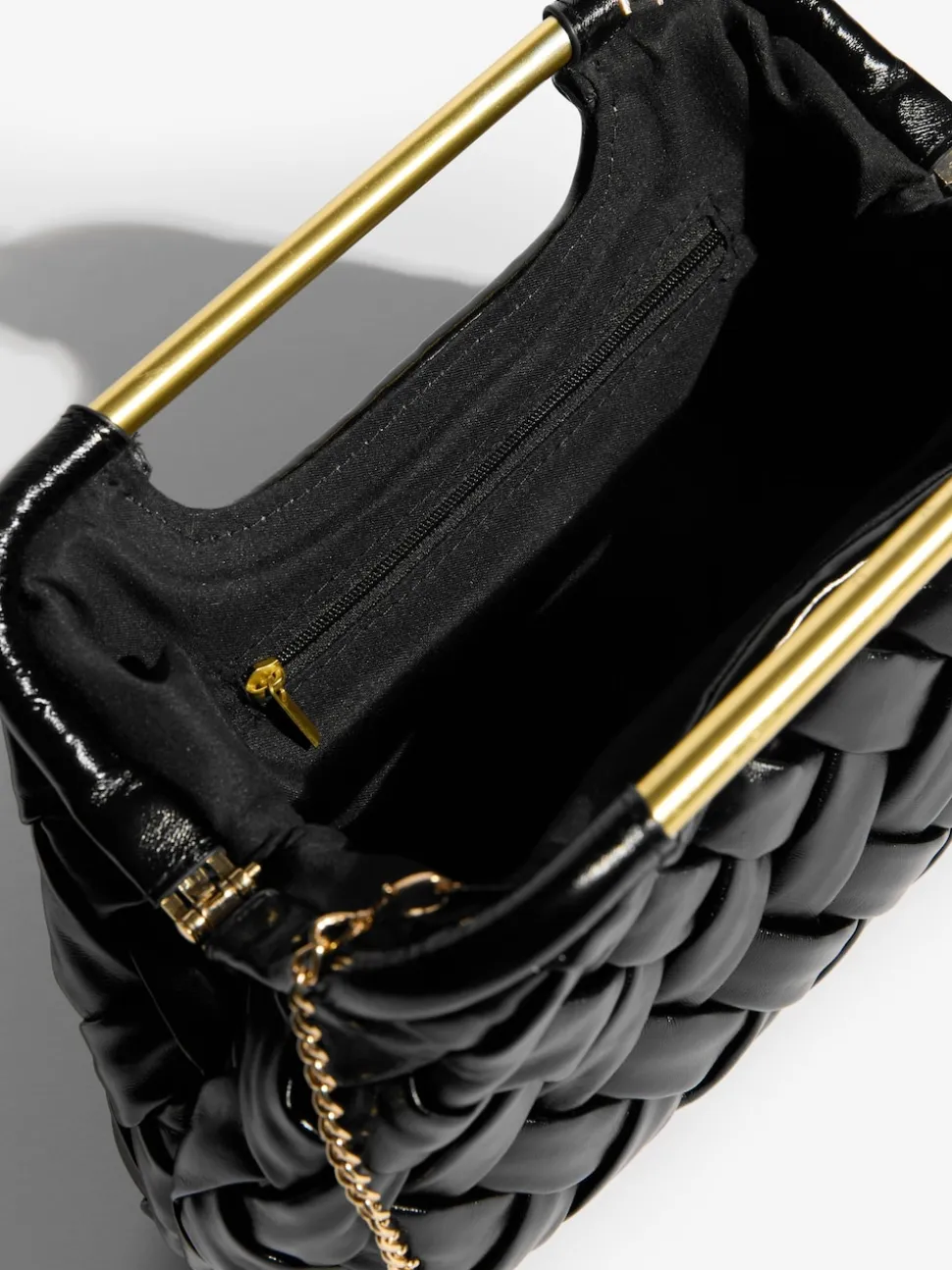 Black Weave Grab Handle Clutch Bag