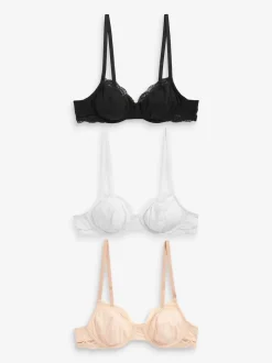 Black/ White/Pastel Rose Nude Non Pad Balcony Cotton Blend Ultimate Comfort Bras 3 Pack