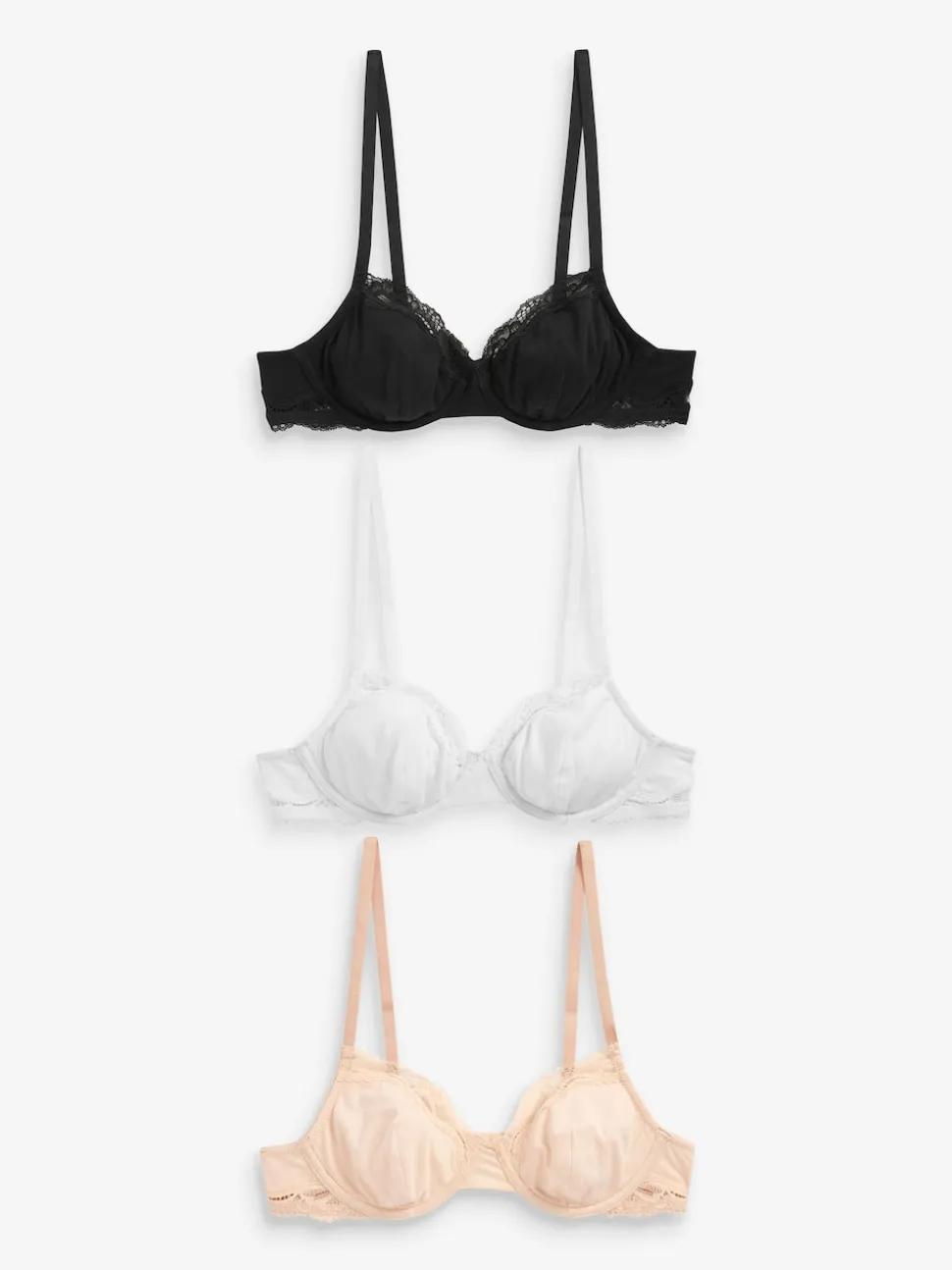 Black/ White/Pastel Rose Nude Non Pad Balcony Cotton Blend Ultimate Comfort Bras 3 Pack