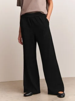 Black Wide Leg Soft Cord Trousers