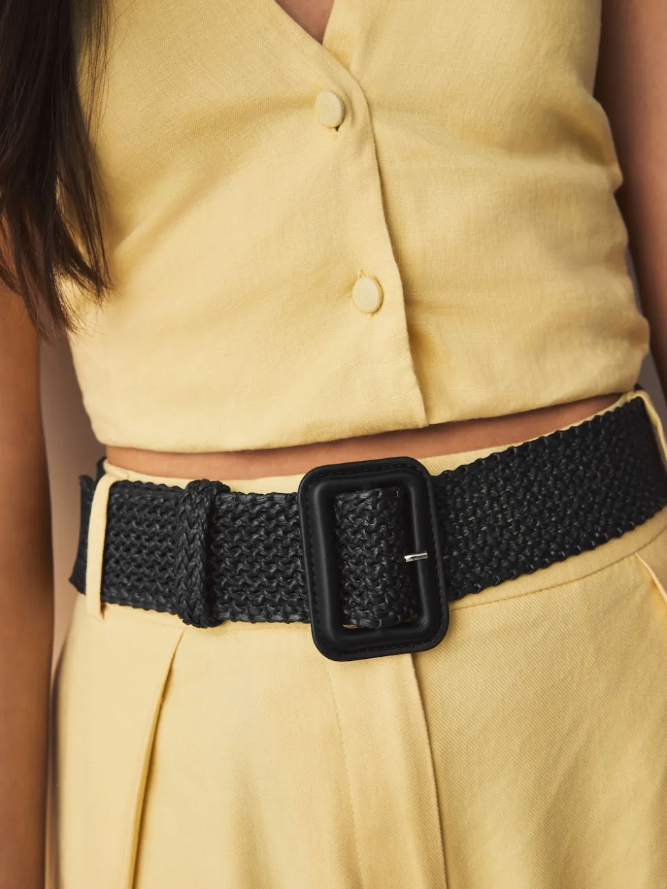 Black Wide Raffia Effect Belt