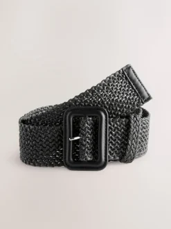 Black Wide Raffia Effect Belt