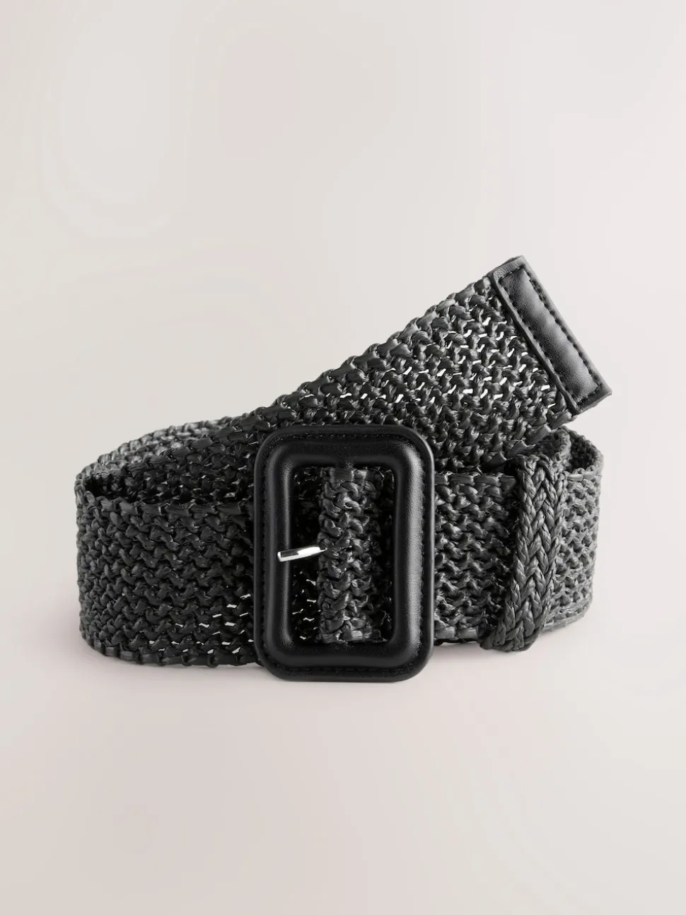 Black Wide Raffia Effect Belt