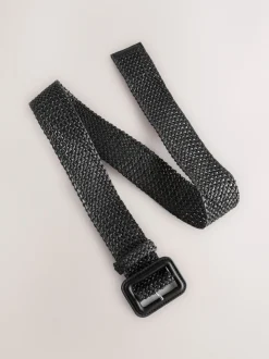 Black Wide Raffia Effect Belt