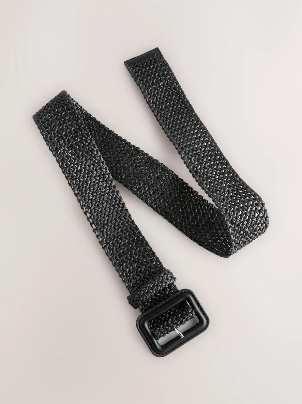 Black Wide Raffia Effect Belt