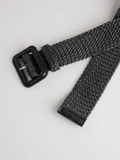Black Wide Raffia Effect Belt