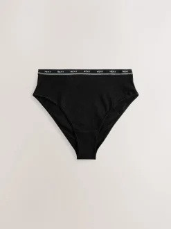 Black with Black Logo High Rise High Leg Cotton Logo Knickers 4 Pack