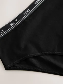 Black with Black Logo High Rise High Leg Cotton Logo Knickers 4 Pack