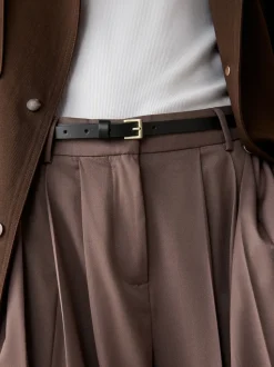 Black with Gold Skinny Leather Belt