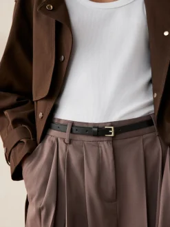 Black with Gold Skinny Leather Belt
