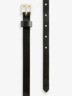 Black with Gold Skinny Leather Belt