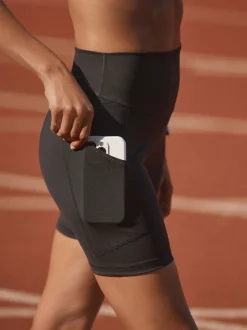 Black With Pockets Sports Dry Tech Tummy Control Shorts
