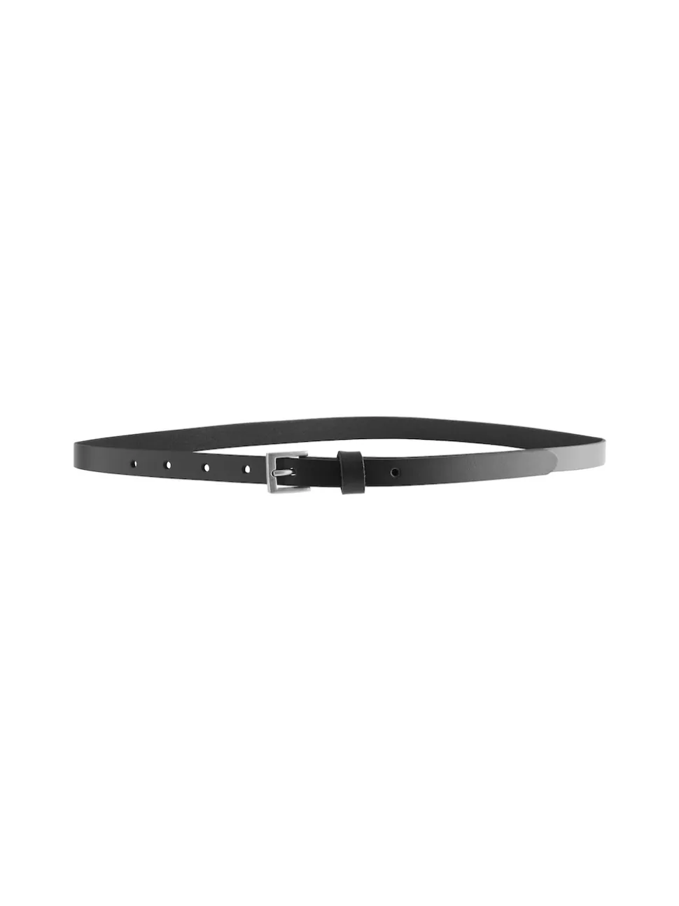 Black with Silver Skinny Leather Belt