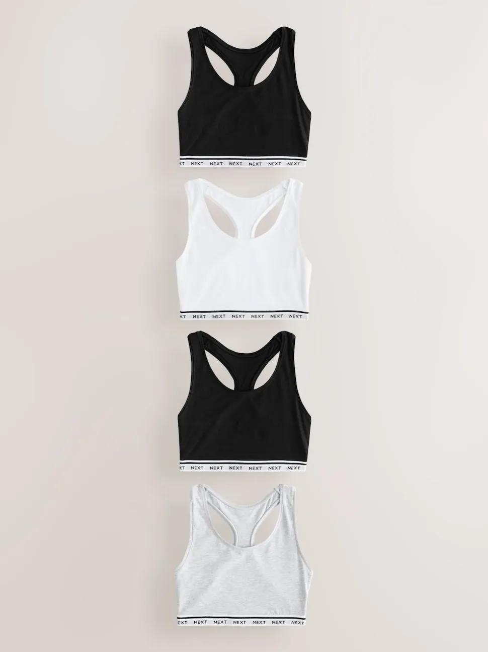 Black/Black/Grey/White Ultimate Comfort Cotton Logo Crop Bras 4 Pack
