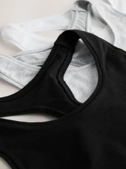 Black/Black/Grey/White Ultimate Comfort Cotton Logo Crop Bras 4 Pack