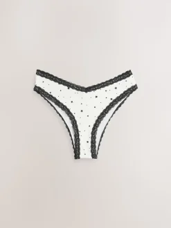 Black/Cream Extra High Leg Cotton Lace Knickers 4 Pack