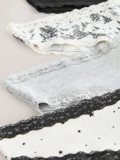 Black/Cream Extra High Leg Cotton Lace Knickers 4 Pack