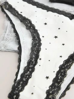 Black/Cream Extra High Leg Cotton Lace Knickers 4 Pack