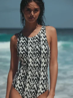 Black/Cream Ikat Essential High Neck Shaping Swimsuit