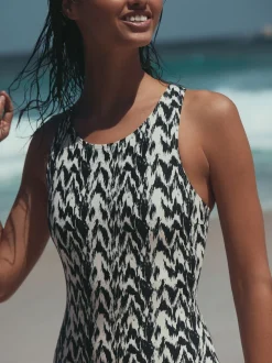 Black/Cream Ikat Essential High Neck Shaping Swimsuit