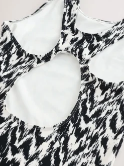 Black/Cream Ikat Essential High Neck Shaping Swimsuit