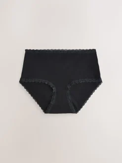 Black/Cream Midi Cotton Lace Knickers 4 Pack