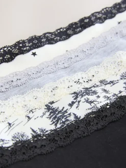 Black/Cream Midi Cotton Lace Knickers 4 Pack
