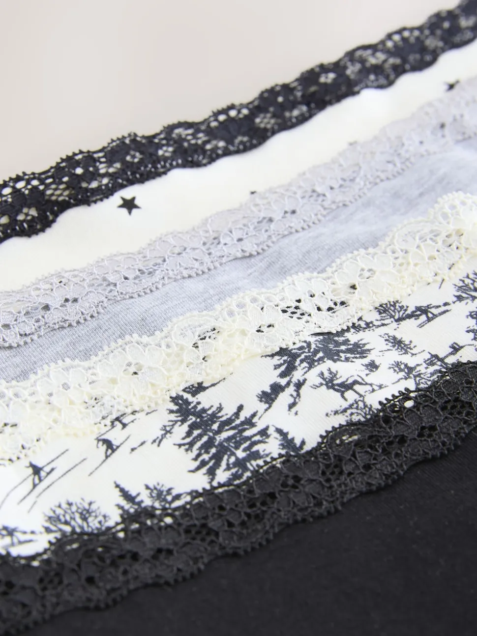 Black/Cream Midi Cotton Lace Knickers 4 Pack