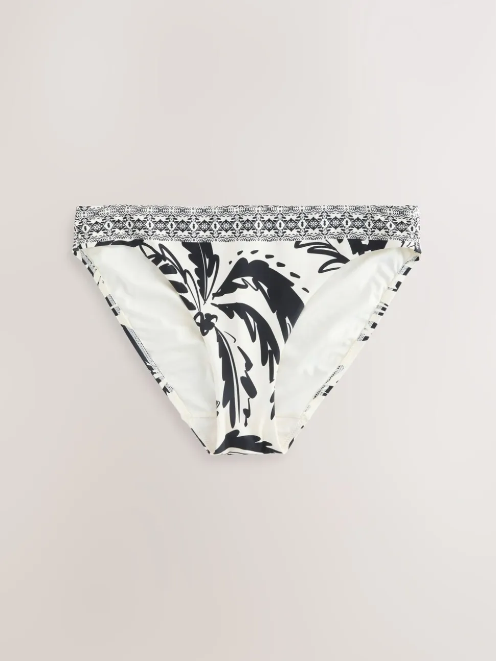 Black/Cream Palm High Leg Print Bikini Bottoms