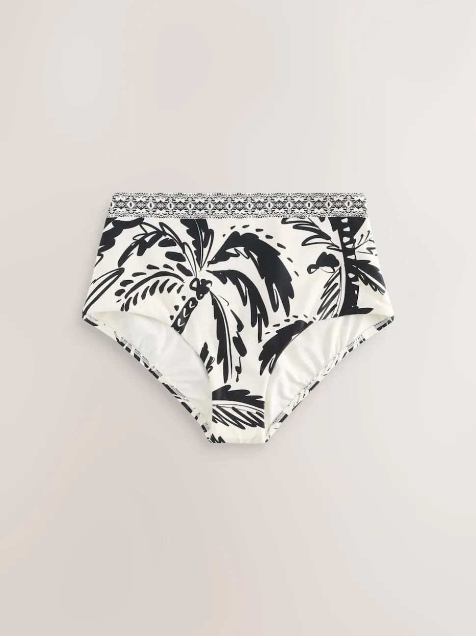 Black/Cream Palm High Waist Print Bikini Bottoms