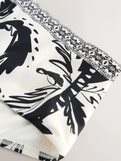 Black/Cream Palm High Waist Print Bikini Bottoms