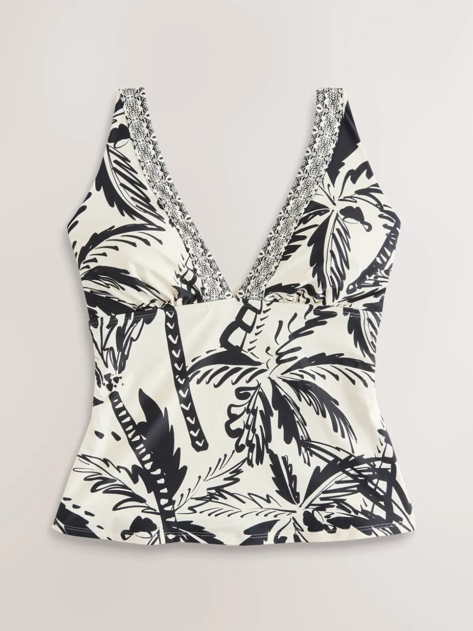 Black/Cream Palm Plunge Tummy Control Tankini Top
