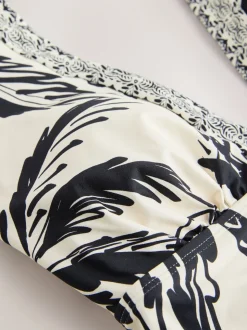 Black/Cream Palm Plunge Tummy Control Tankini Top