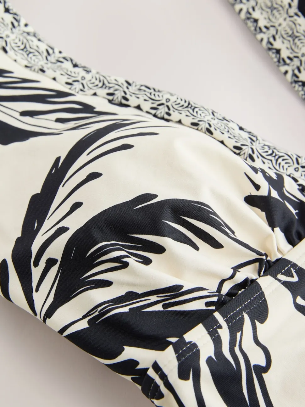 Black/Cream Palm Plunge Tummy Control Tankini Top