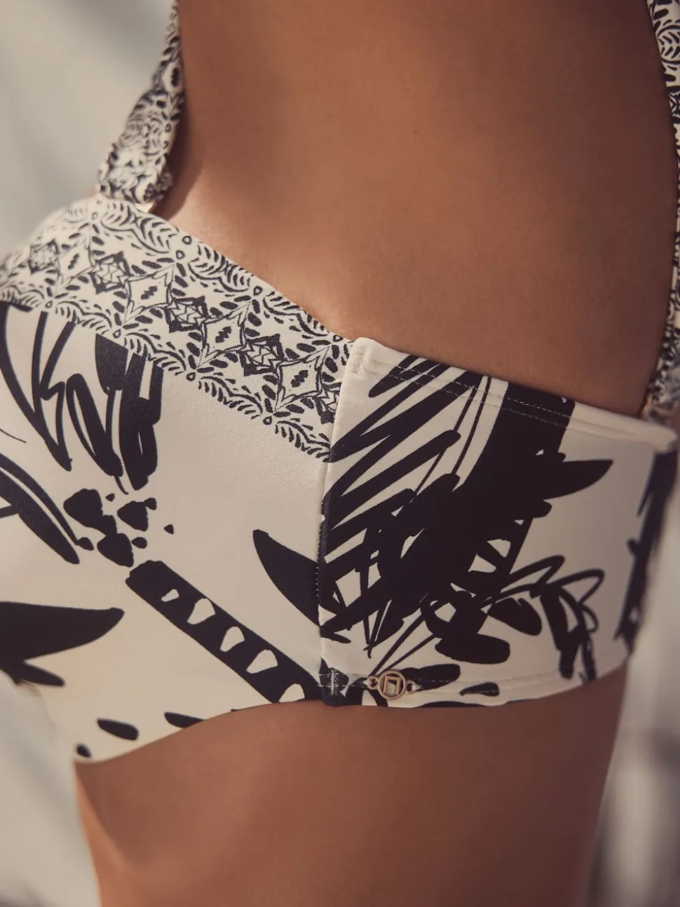 Black/Cream Palm Wired Bandeau Bikini Top