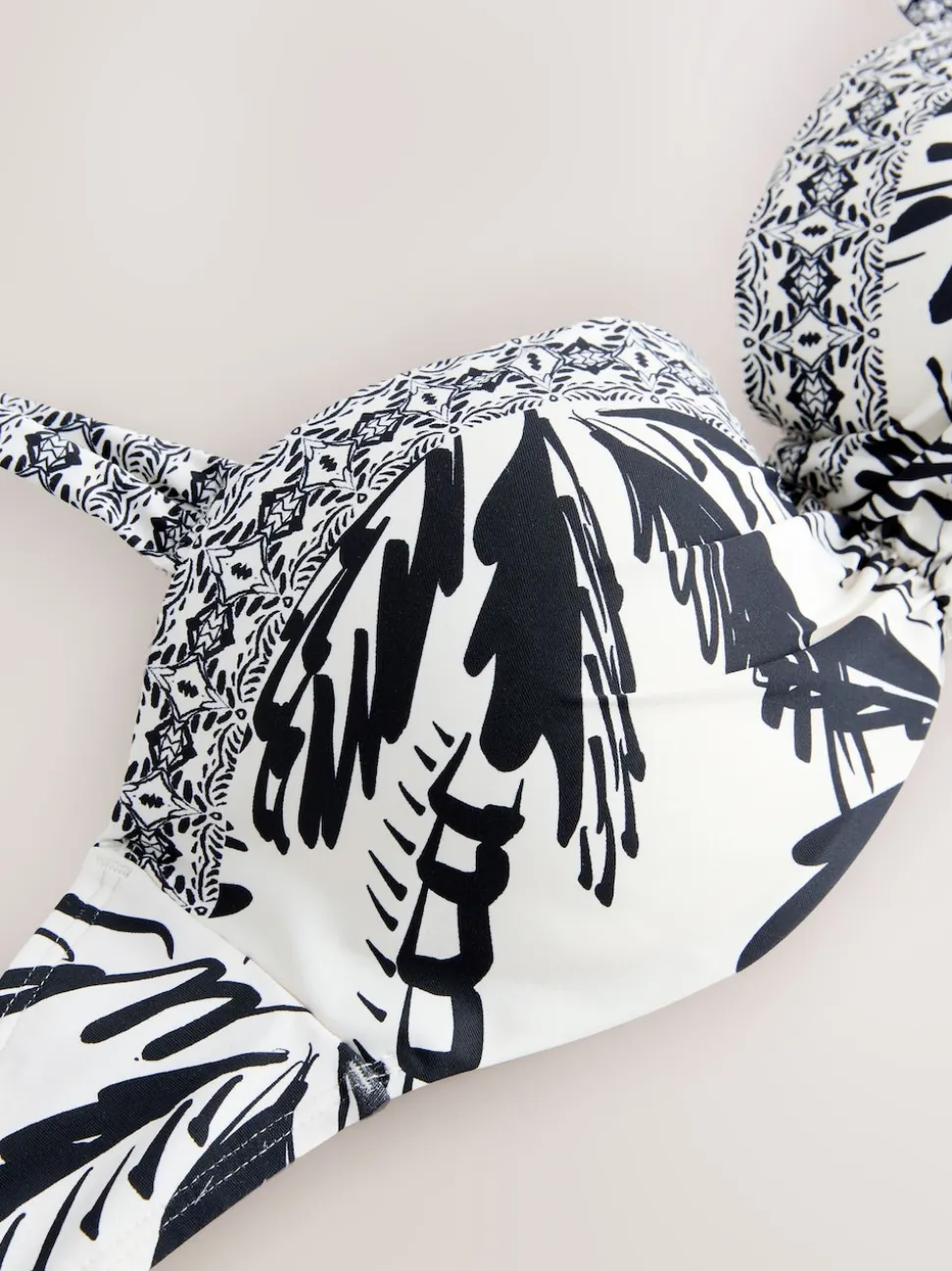 Black/Cream Palm Wired Bandeau Bikini Top