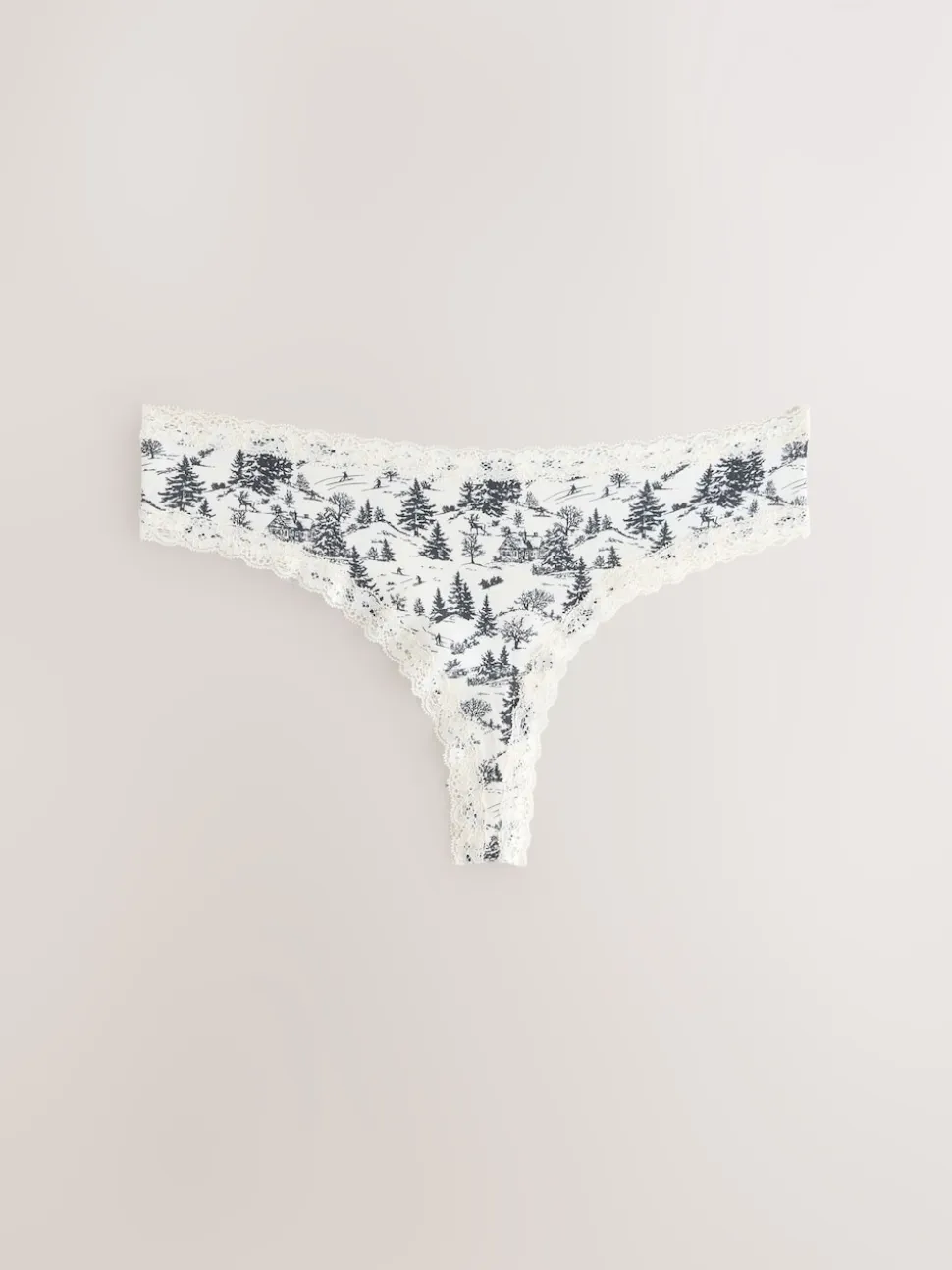 Black/Cream Thong Cotton Lace Knickers 4 Pack