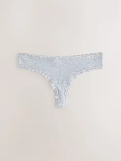 Black/Cream Thong Cotton Lace Knickers 4 Pack