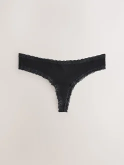 Black/Cream Thong Cotton Lace Knickers 4 Pack