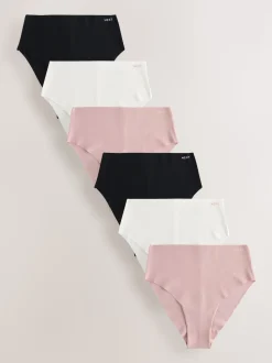Black/Cream/Pink High Waist High Leg Cotton Blend No VPL Knickers 7 Pack