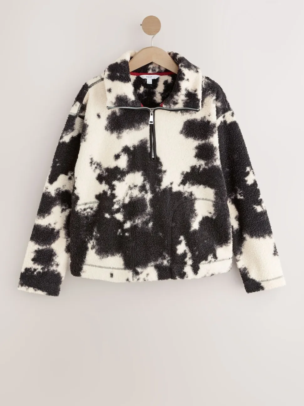Black/Ecru Cow Print Soft Touch Cosy Teddy Borg Quarter Zip Fleece