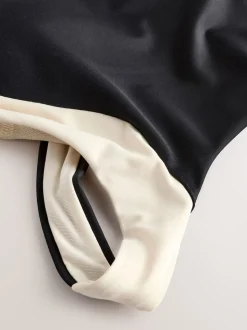 Black/Ecru High Neck Halterneck Tummy Control Swimsuit
