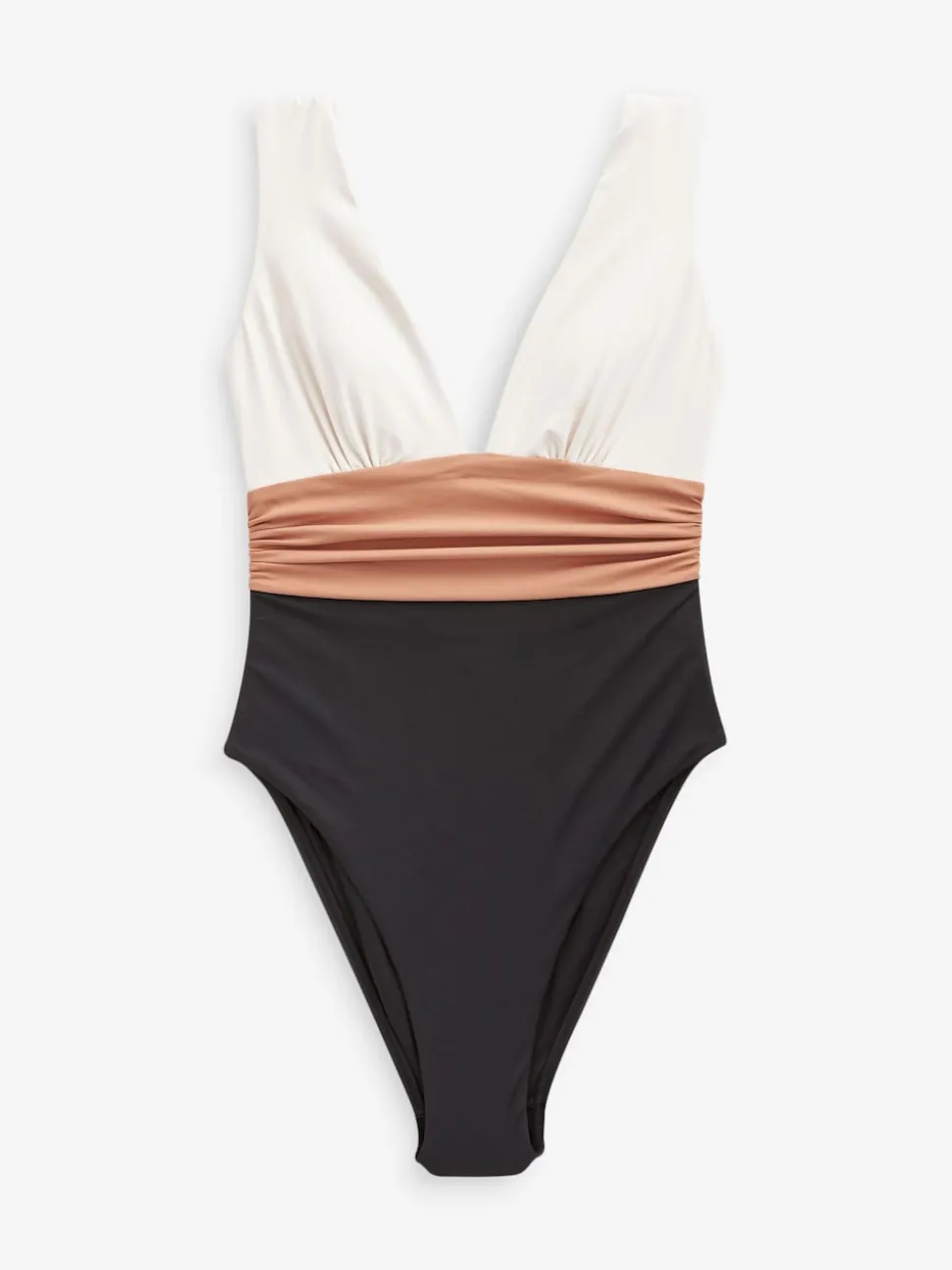 Black/Ecru/Beige Plunge Tummy Control Swimsuit