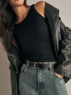 Black/Gold Regular Leather Belt