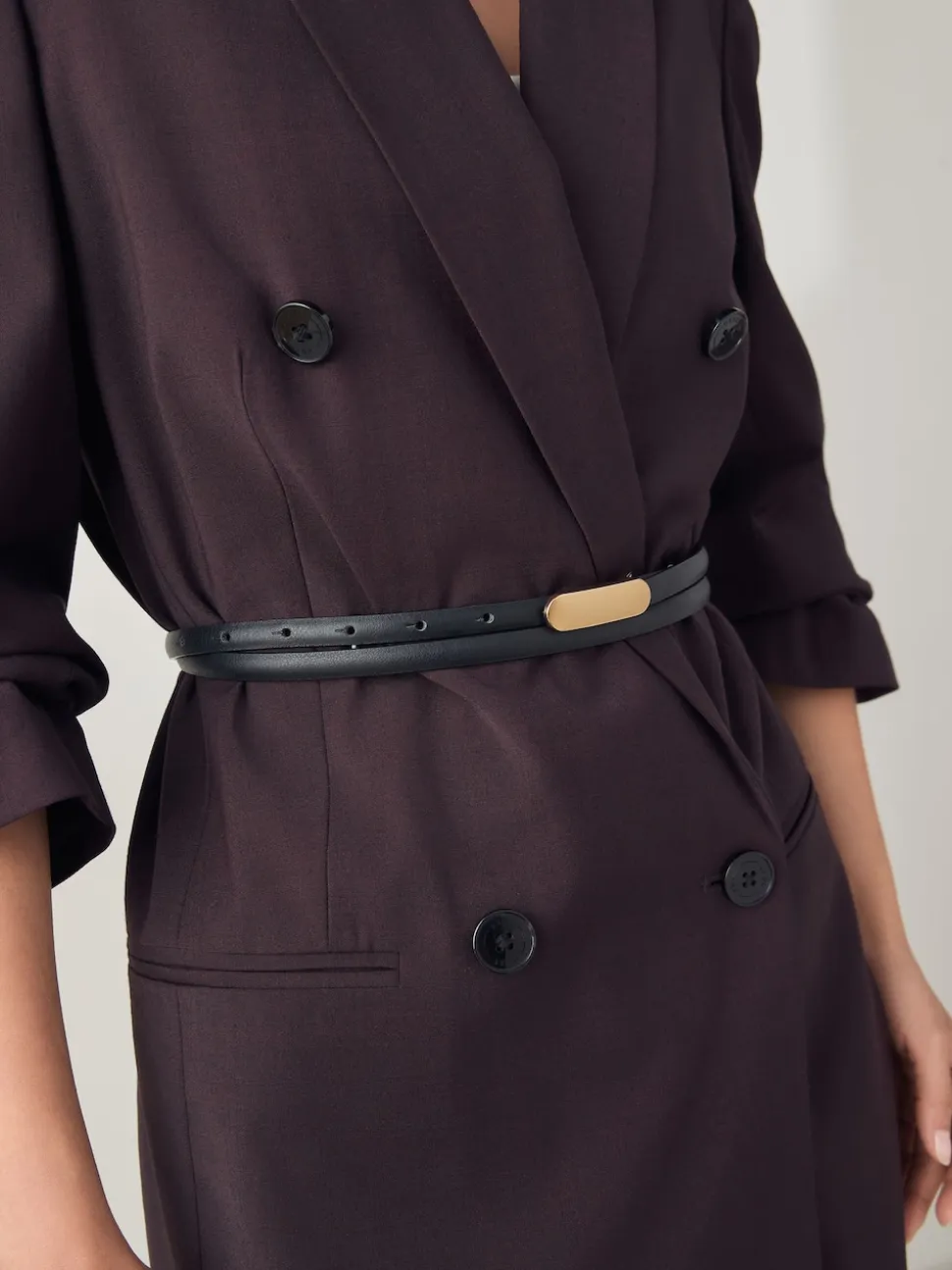 Black/Gold Tone Double Wrap PU Belt