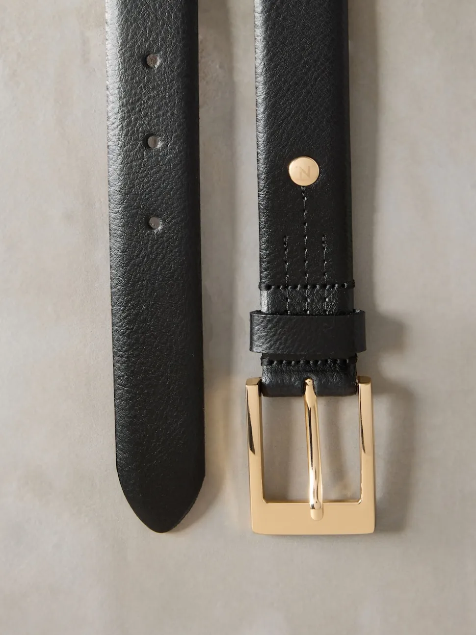 Black/Gold Tone N. Premium Made In Italy Leather Belt