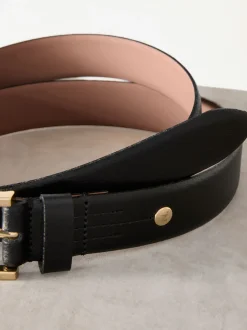Black/Gold Tone N. Premium Made In Italy Leather Belt