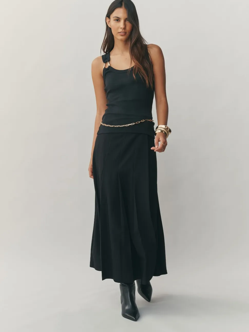 Black/Gold Trim Hardware Detail Racer Ribbed Vest Top